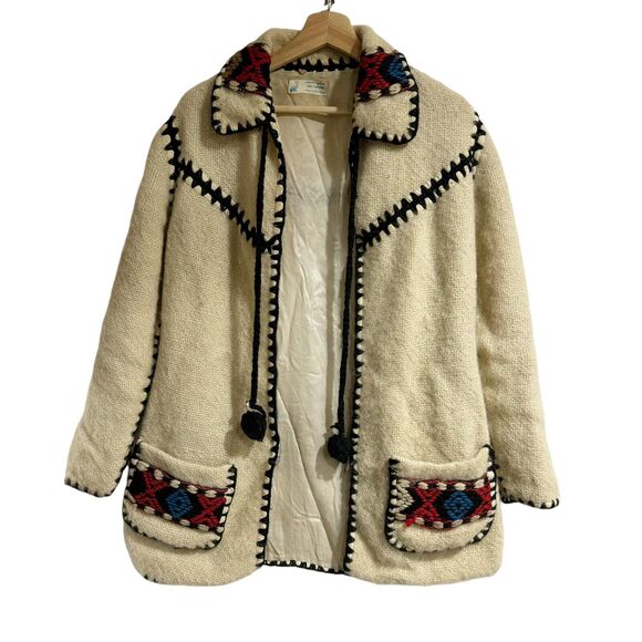 Beautiful Vintage Jacket Made In Greece 70s Bohemian Embroidery Cream Zip Up - Picture 2 of 14